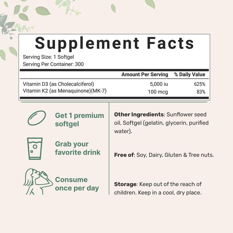 Vitamin D3 & K2 With Sunflower Seed Oil Softgels