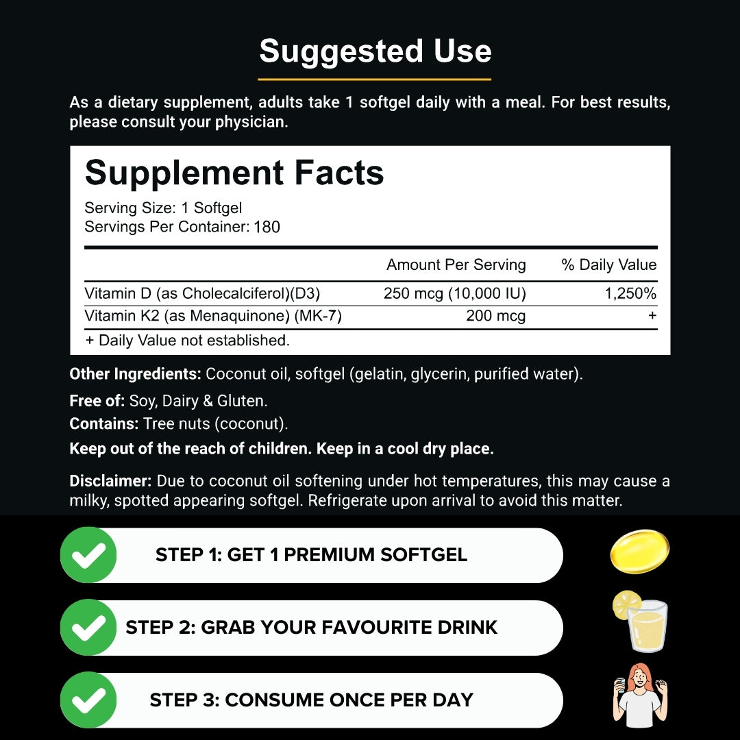 Vitamin D3 & K2 With Coconut Oil Softgels